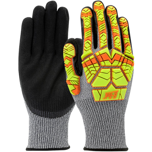 G-Tek® PolyKor® Seamless Knit PolyKor® Blended Glove with Hi-Vis Impact Protection and Double-Dip Nitrile MicroSurface Grip on Palm & Fingers